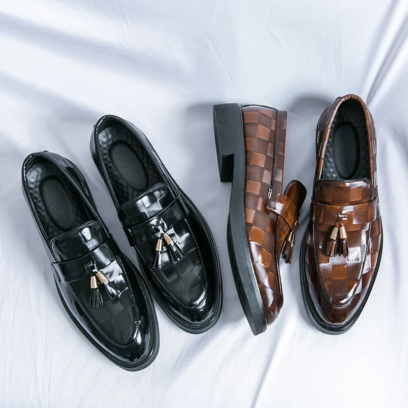 Tassel Loafers - Woven Pattern Slip-On Formal Shoes