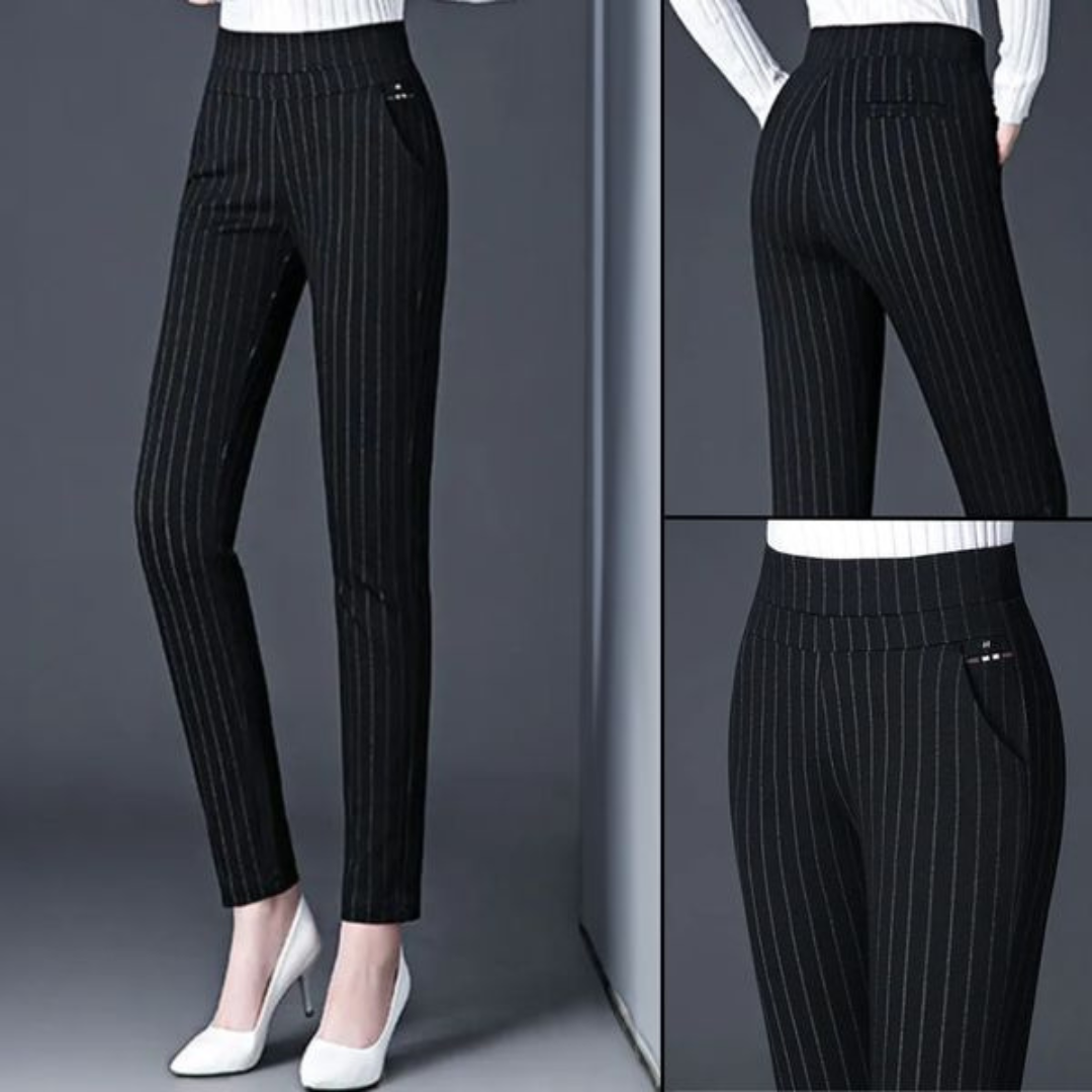 High Waist Tapered Trousers - Slim Fit Work Style