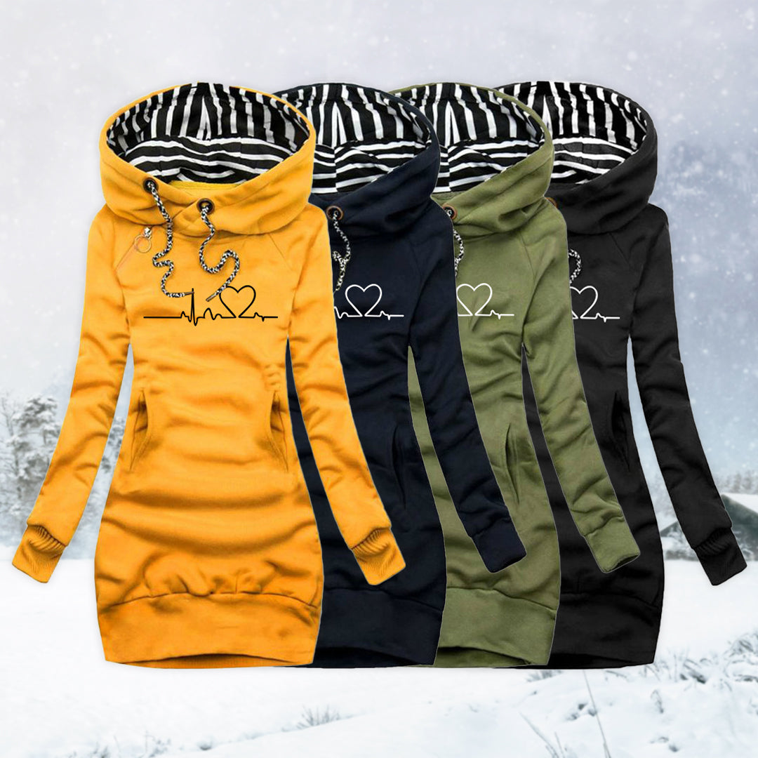 Hoodie Midi Dress - Long Sleeve with Graphic Print