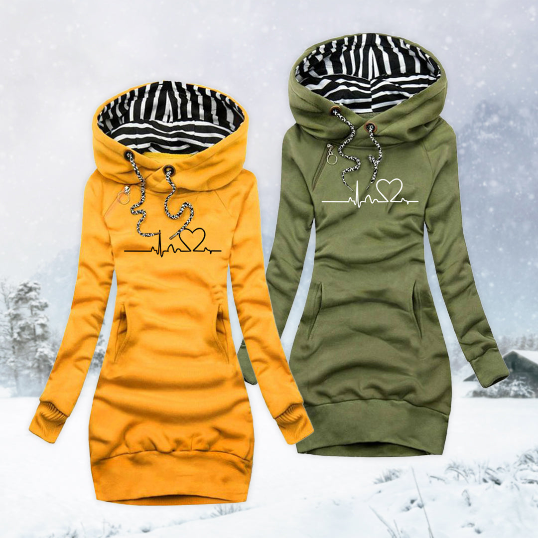 Hoodie Midi Dress - Long Sleeve with Graphic Print