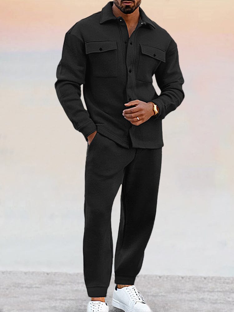Tracksuit Set - Long Sleeve Shirt with Relaxed Fit Trousers