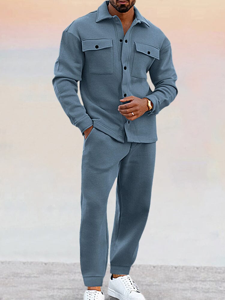 Tracksuit Set - Long Sleeve Shirt with Relaxed Fit Trousers