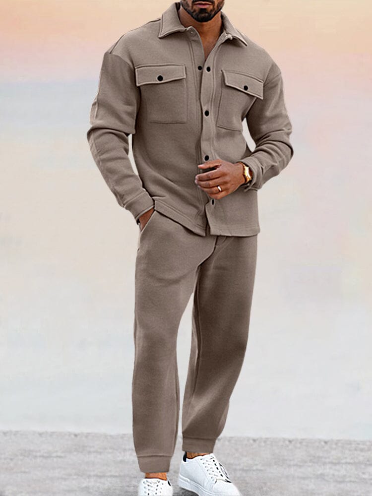 Tracksuit Set - Long Sleeve Shirt with Relaxed Fit Trousers