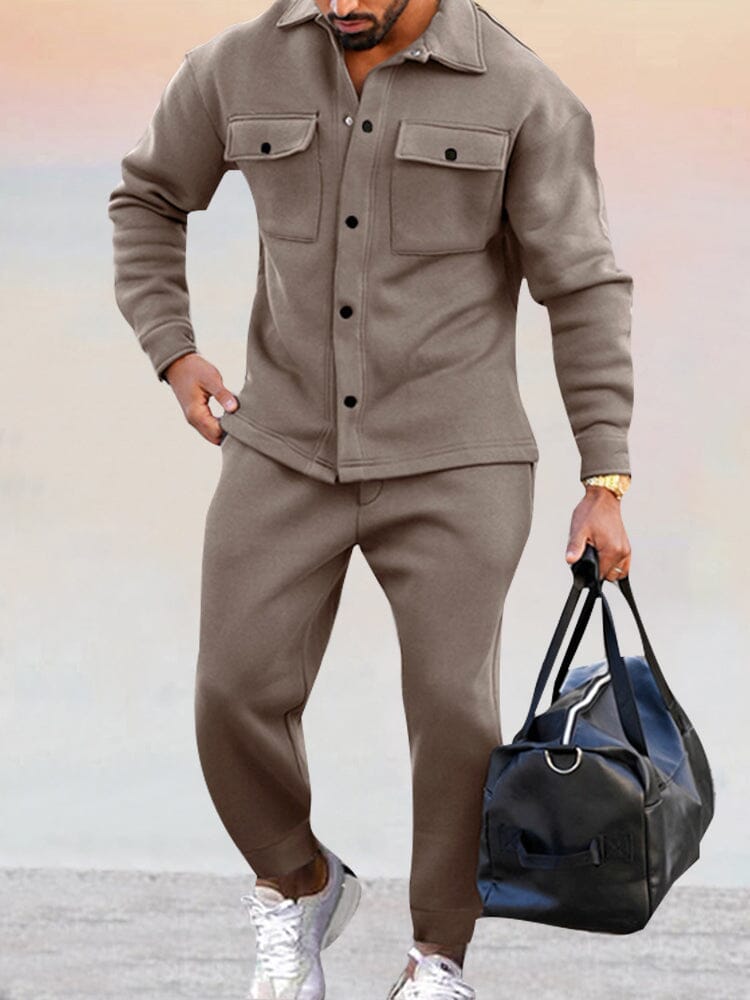 Tracksuit Set - Long Sleeve Shirt with Relaxed Fit Trousers