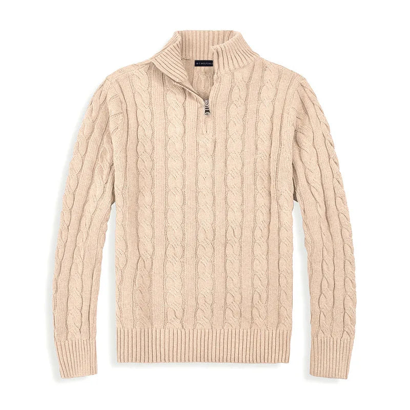 Short Zip Cable Knit Jumper - Classic Fit Pullover