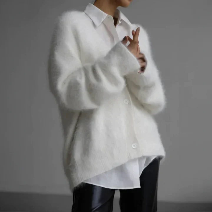 V Neck Knit Cardigan - Relaxed Fit with Buttons