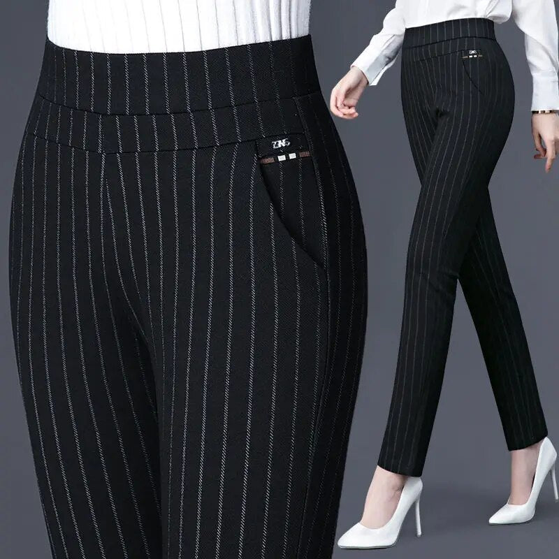 High Waist Tapered Trousers - Slim Fit Work Style