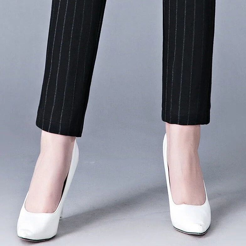 High Waist Tapered Trousers - Slim Fit Work Style