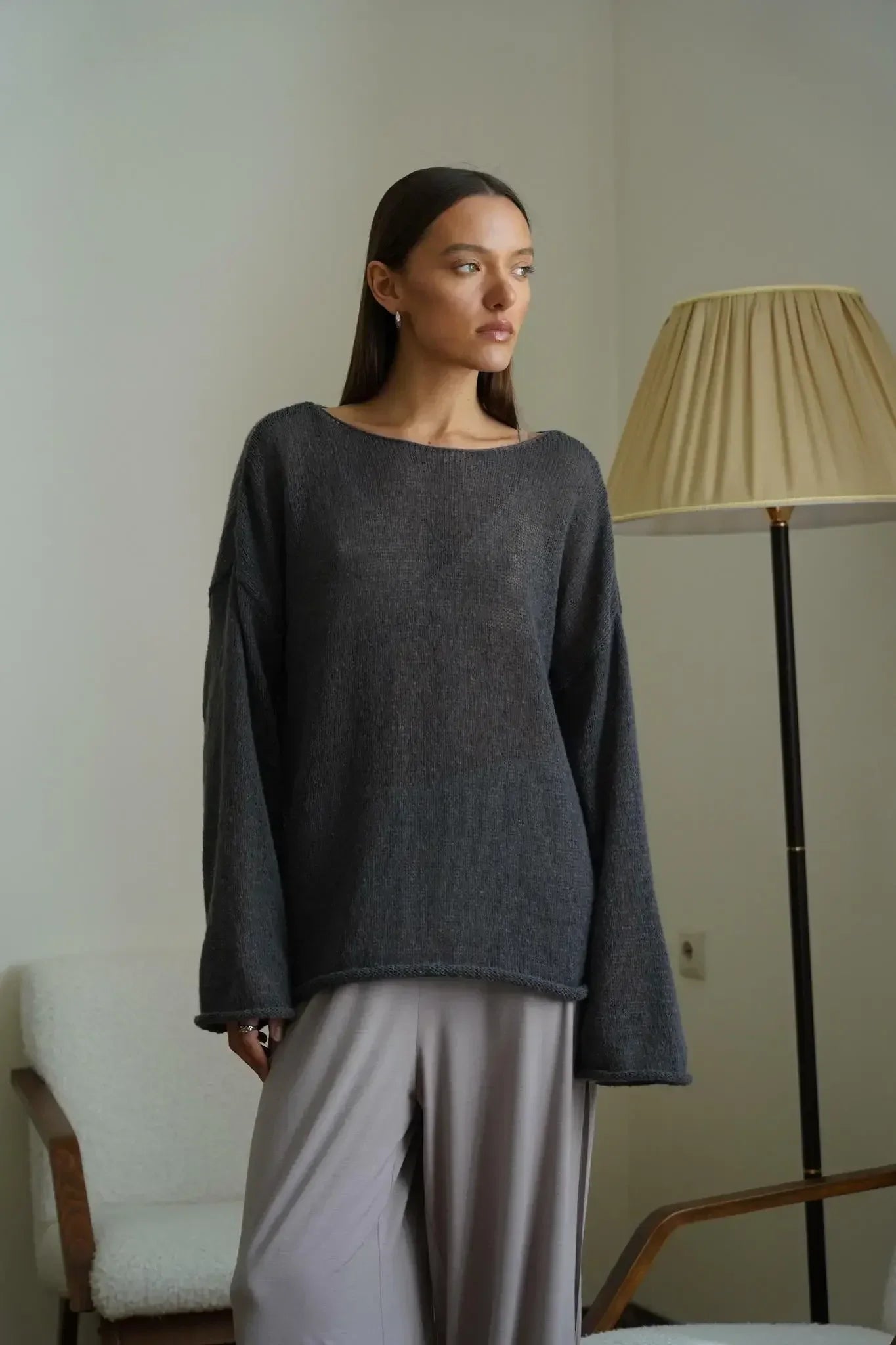 Long Sleeve Knit Top - Sheer Relaxed Fit