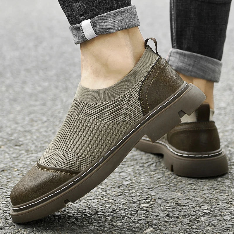 Slip On Trainers | Ribbed Knit Design with Round Toe