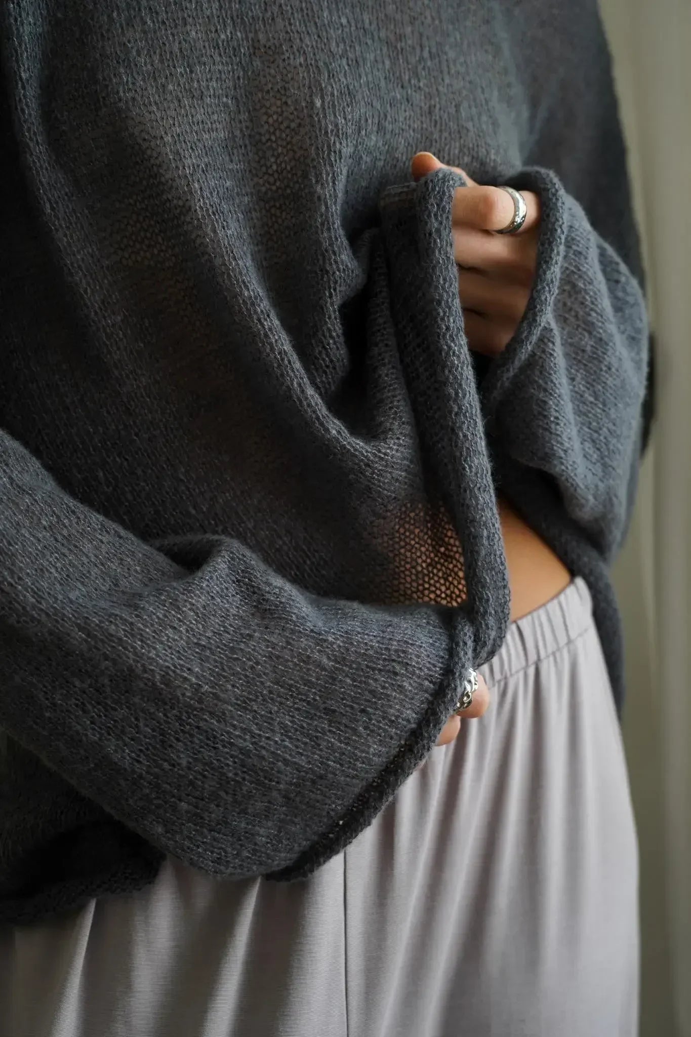 Long Sleeve Knit Top - Sheer Relaxed Fit