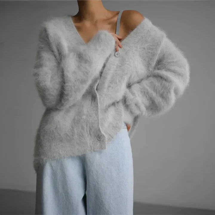 V Neck Knit Cardigan - Relaxed Fit with Buttons