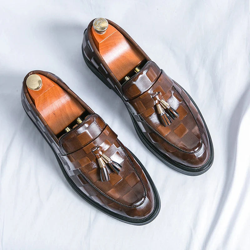 Tassel Loafers - Woven Pattern Slip-On Formal Shoes