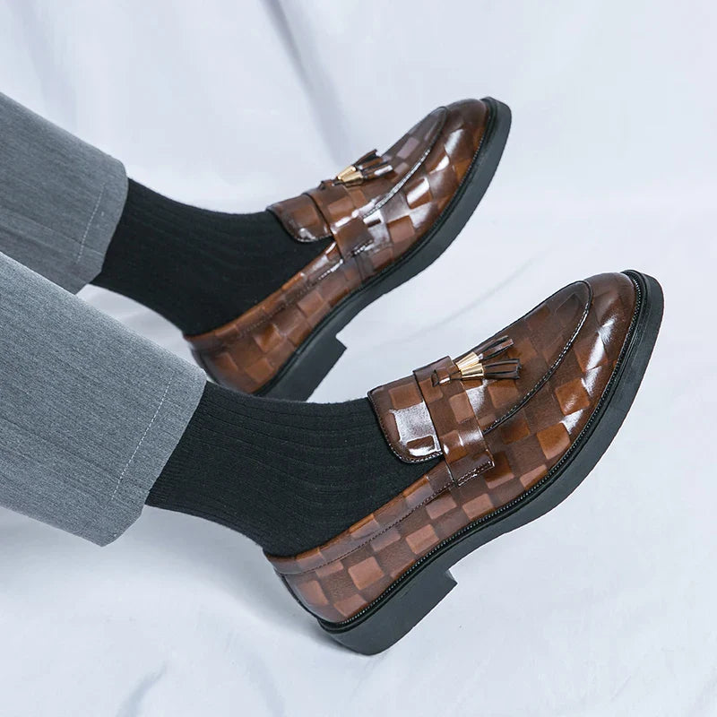 Tassel Loafers - Woven Pattern Slip-On Formal Shoes