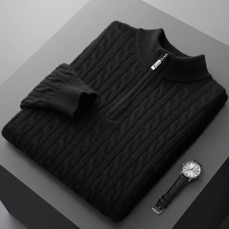 Half Zip Jumper – Cable Knit with Ribbed Collar