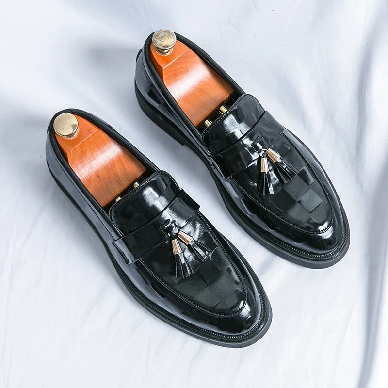 Tassel Loafers - Woven Pattern Slip-On Formal Shoes