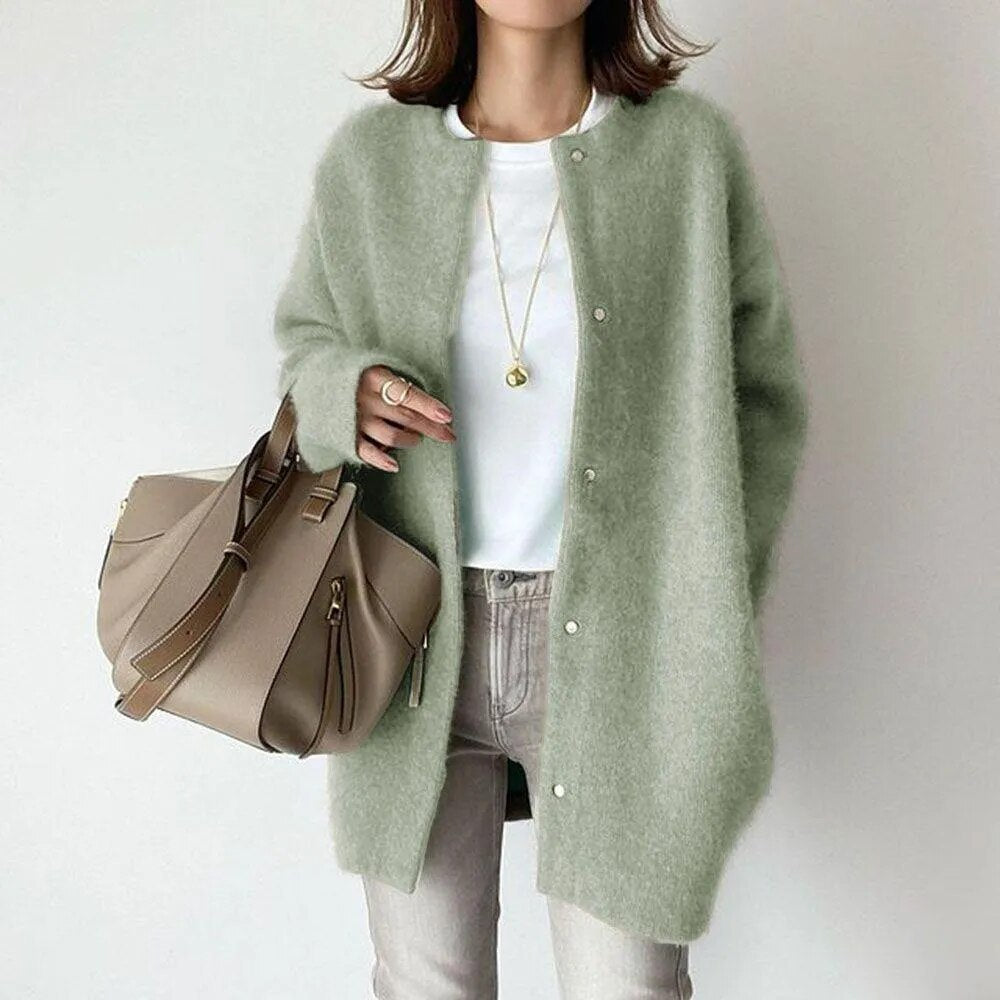 Longline Button Cardigan - Relaxed Fit with Round Neck