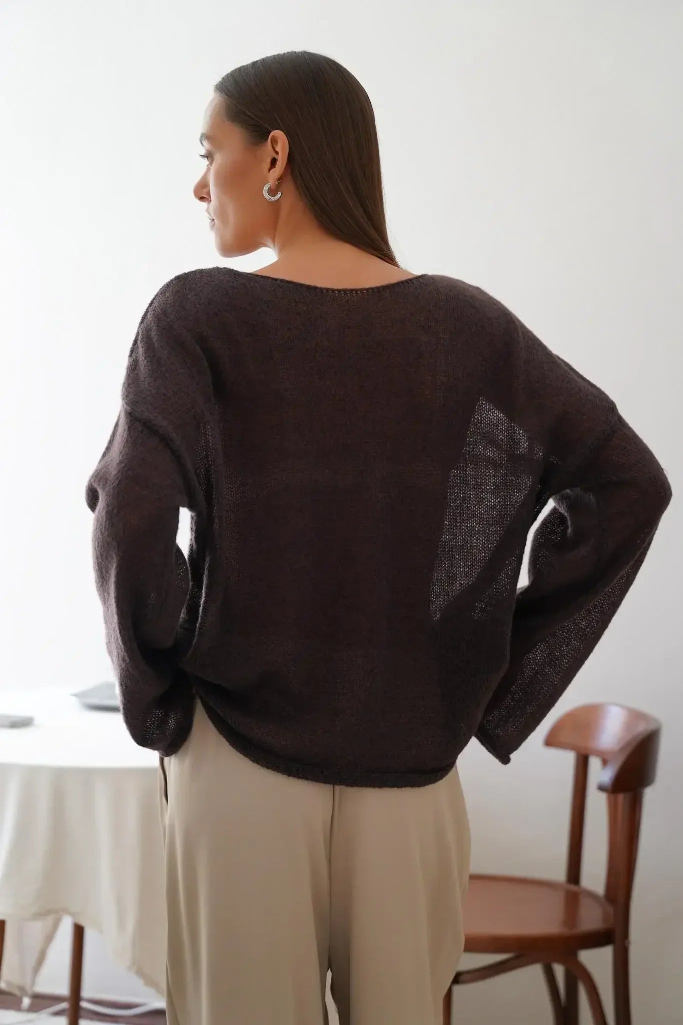 Long Sleeve Knit Top - Sheer Relaxed Fit