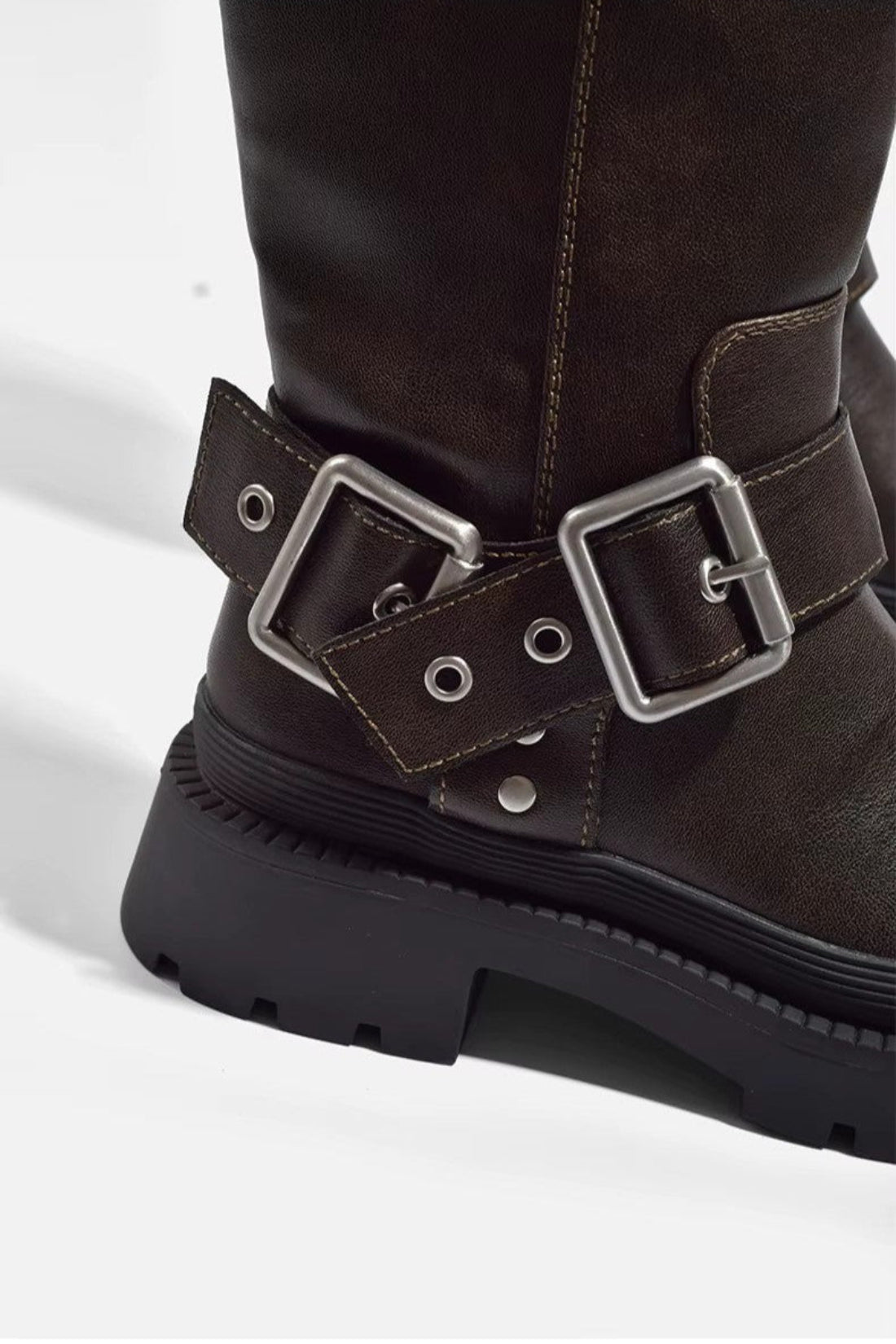 Knee High Boots - Flat Sole with Bold Buckle Straps