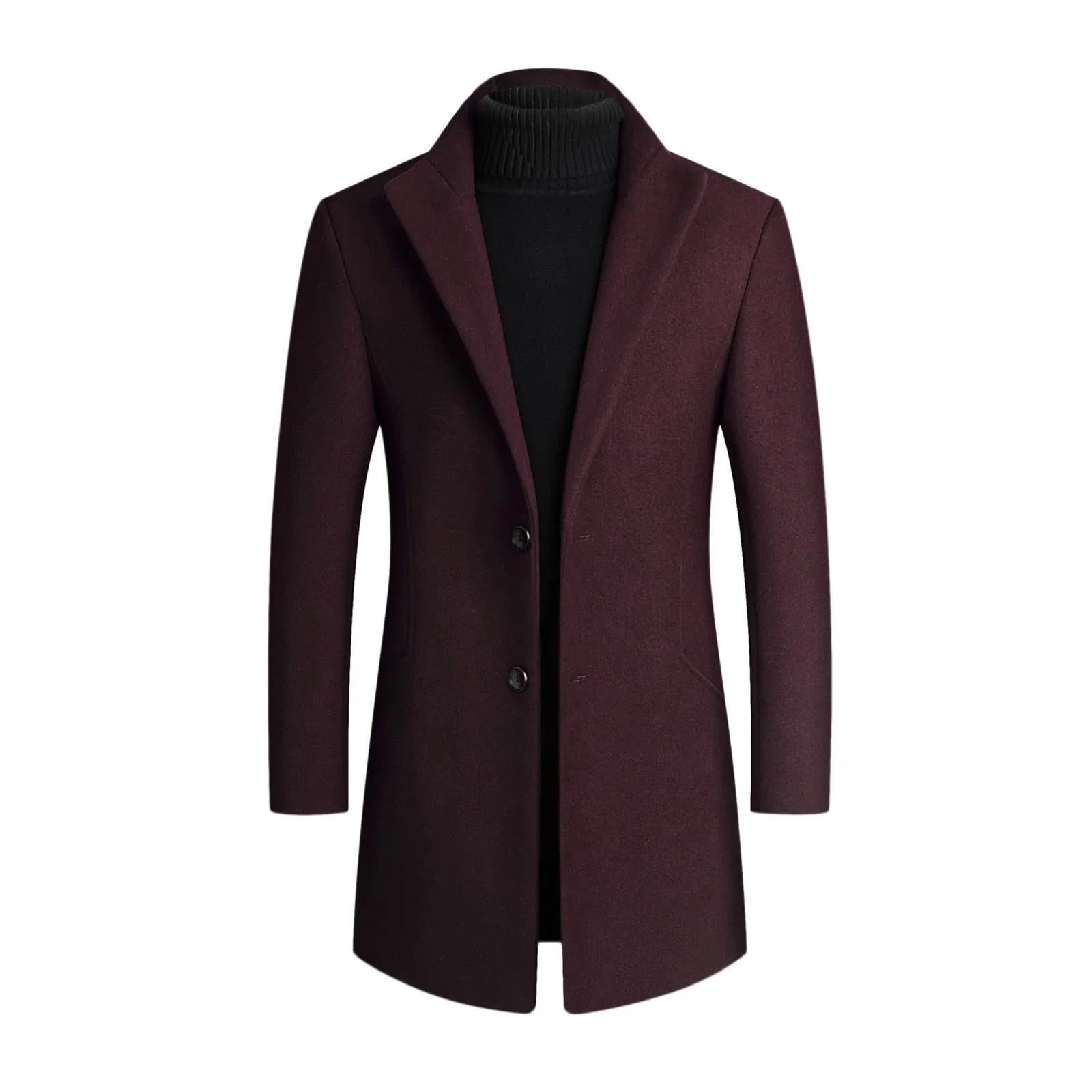Long Overcoat - Classic Button Front with Notch Lapels