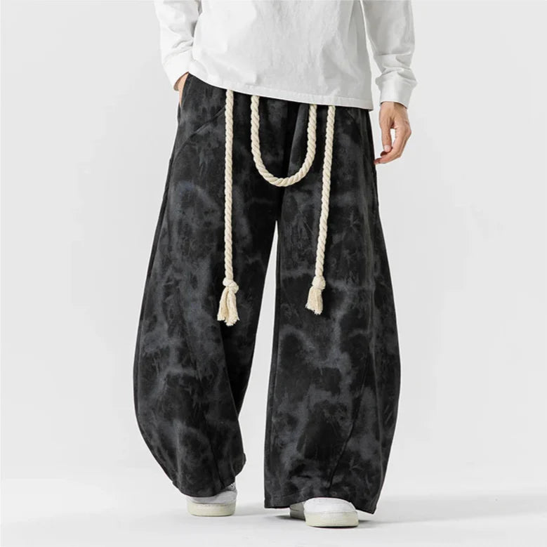Wide Leg Lounge Trousers - Rope Belt Detail