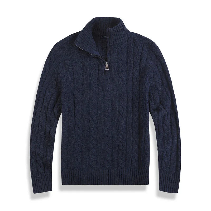 Short Zip Cable Knit Jumper - Classic Fit Pullover