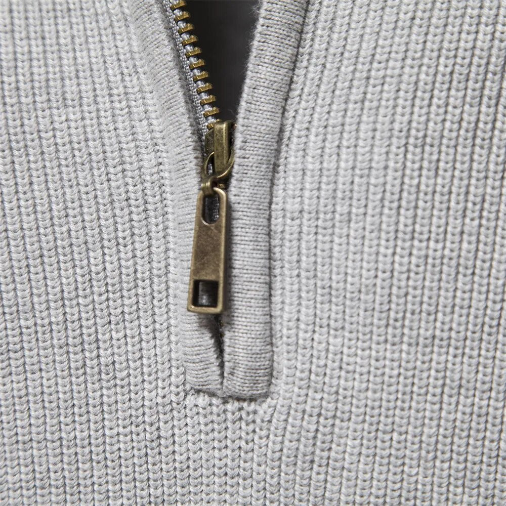 Half Zip Jumper - Rib Knit Stand Collar