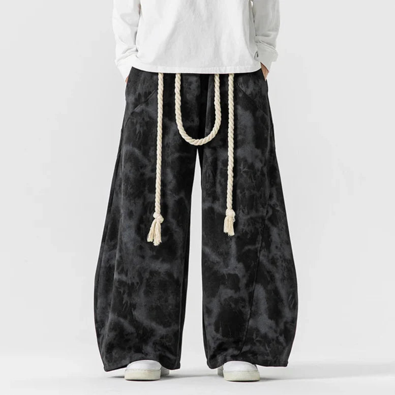 Wide Leg Lounge Trousers - Rope Belt Detail