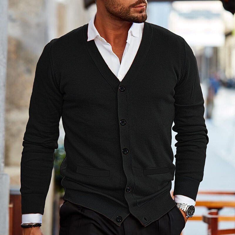 V Neck Button Cardigan - Slim Fit Knitwear