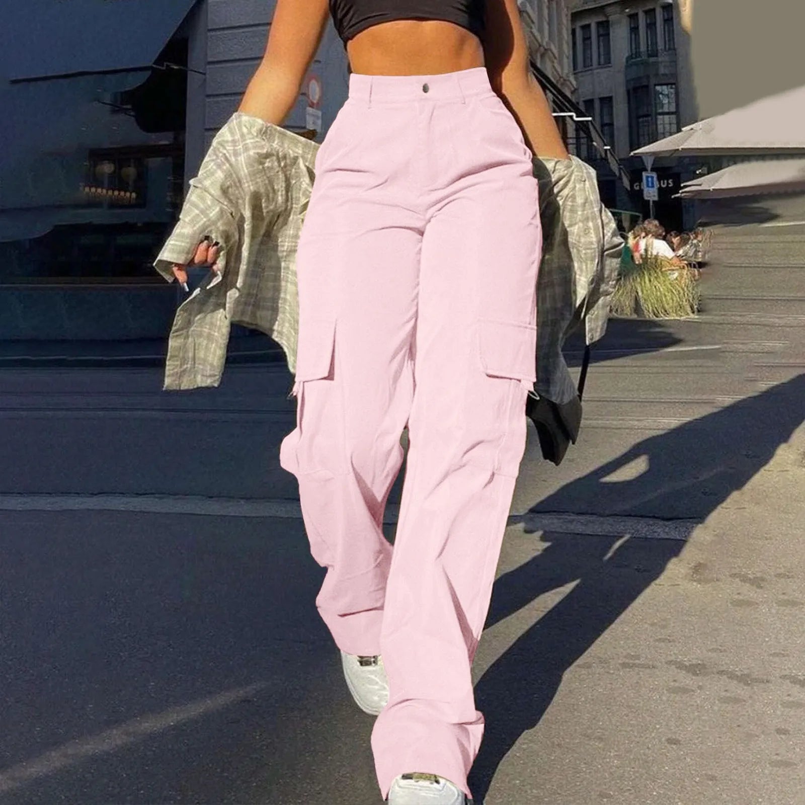 High Waist Cargo Trousers - V Wide Leg Street Style
