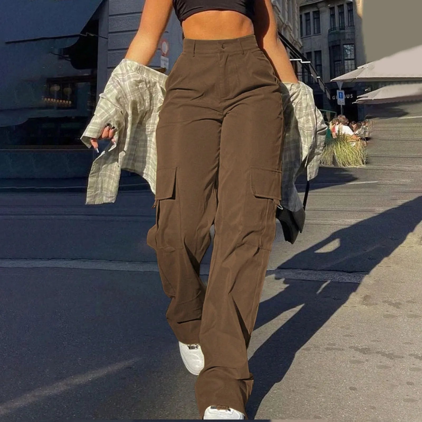 High Waist Cargo Trousers - V Wide Leg Street Style