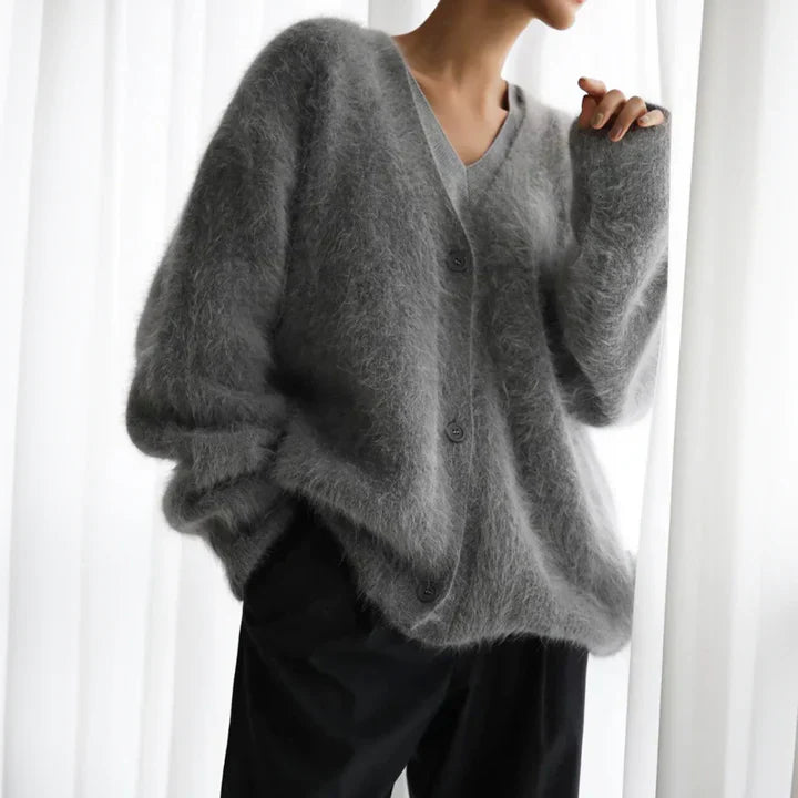 V Neck Knit Cardigan - Relaxed Fit with Buttons
