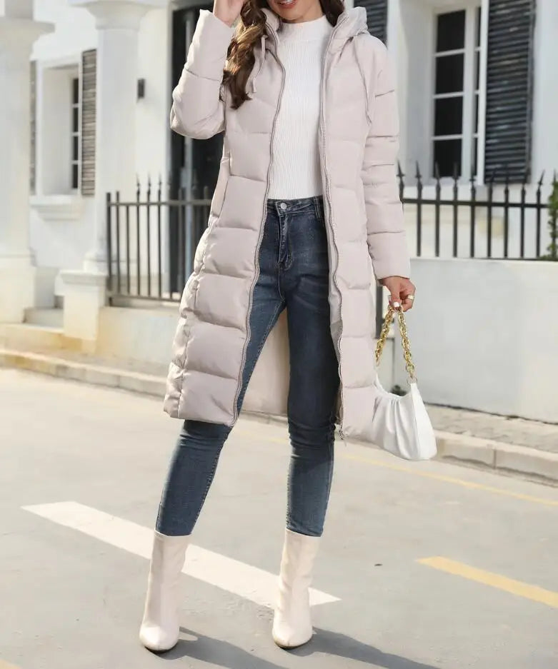 Longline Puffer Coat - Hooded Zip Up with Panel Stitching