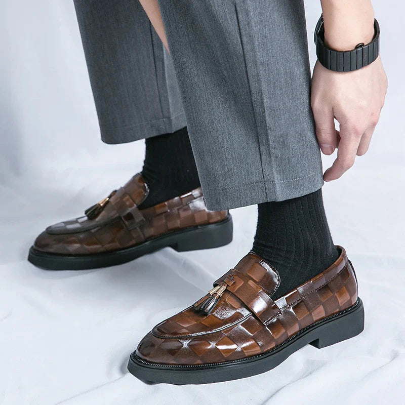 Tassel Loafers - Woven Pattern Slip-On Formal Shoes