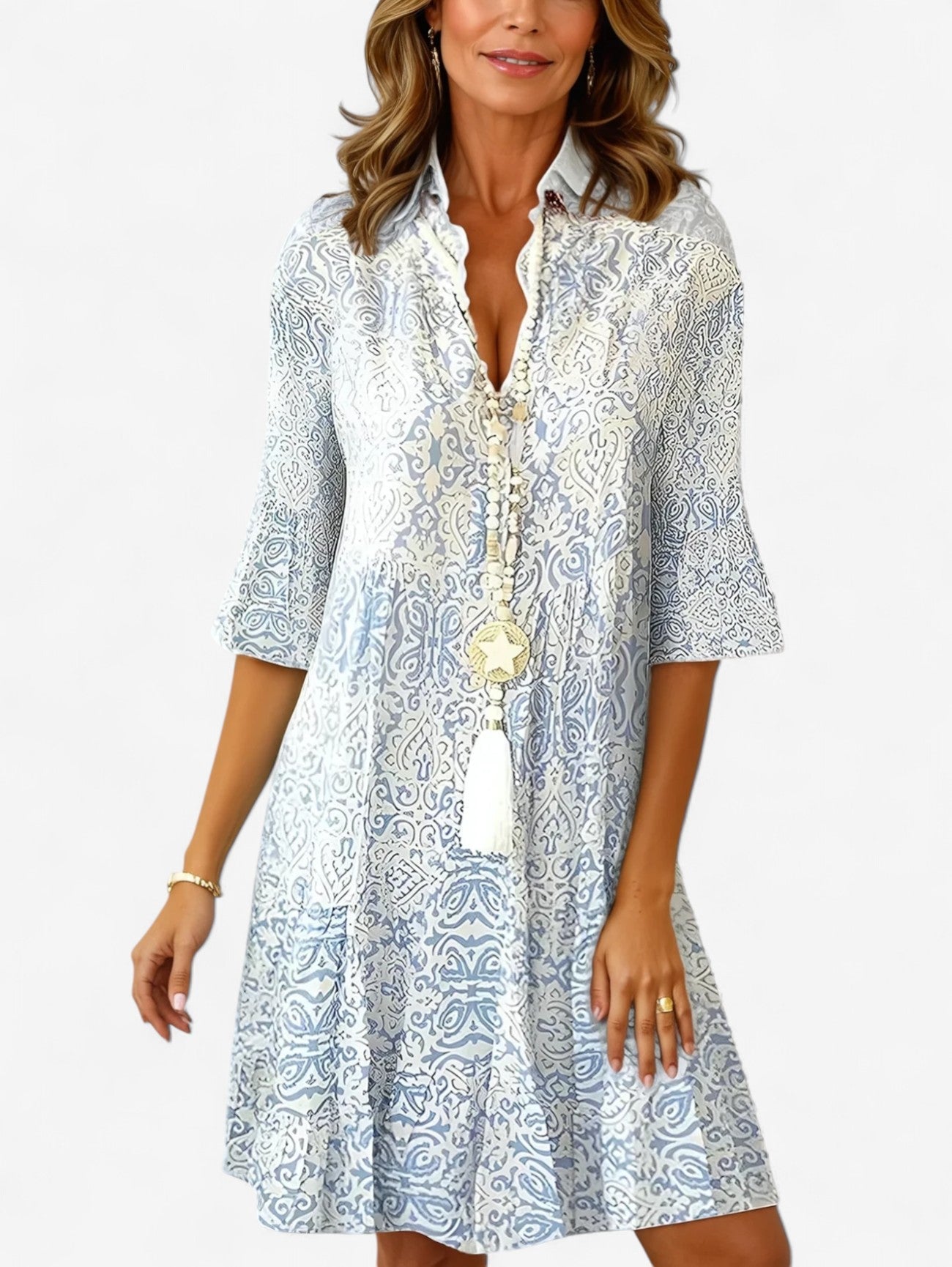 Women's Summer Midi Wrap A-Line Shirt Dress