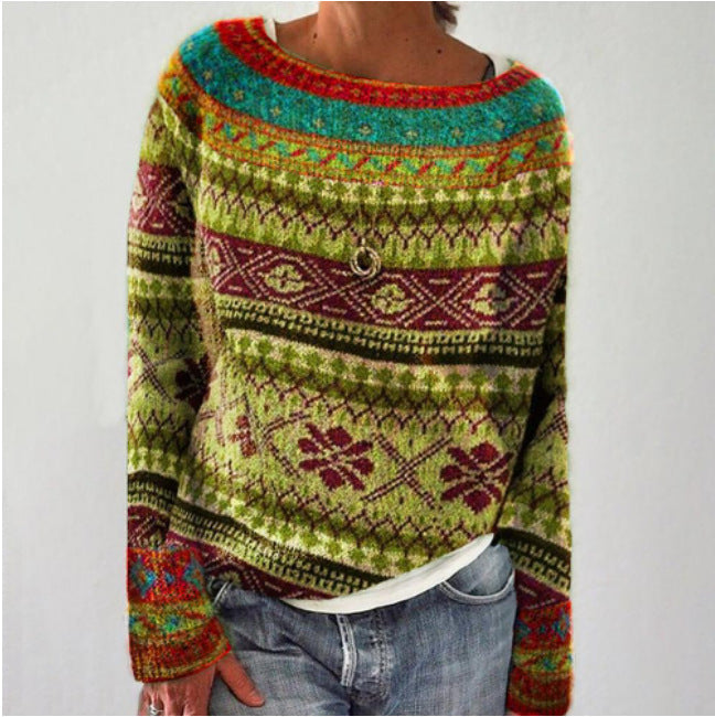 Knitted Pullover | Crew Neck with Striped Pattern
