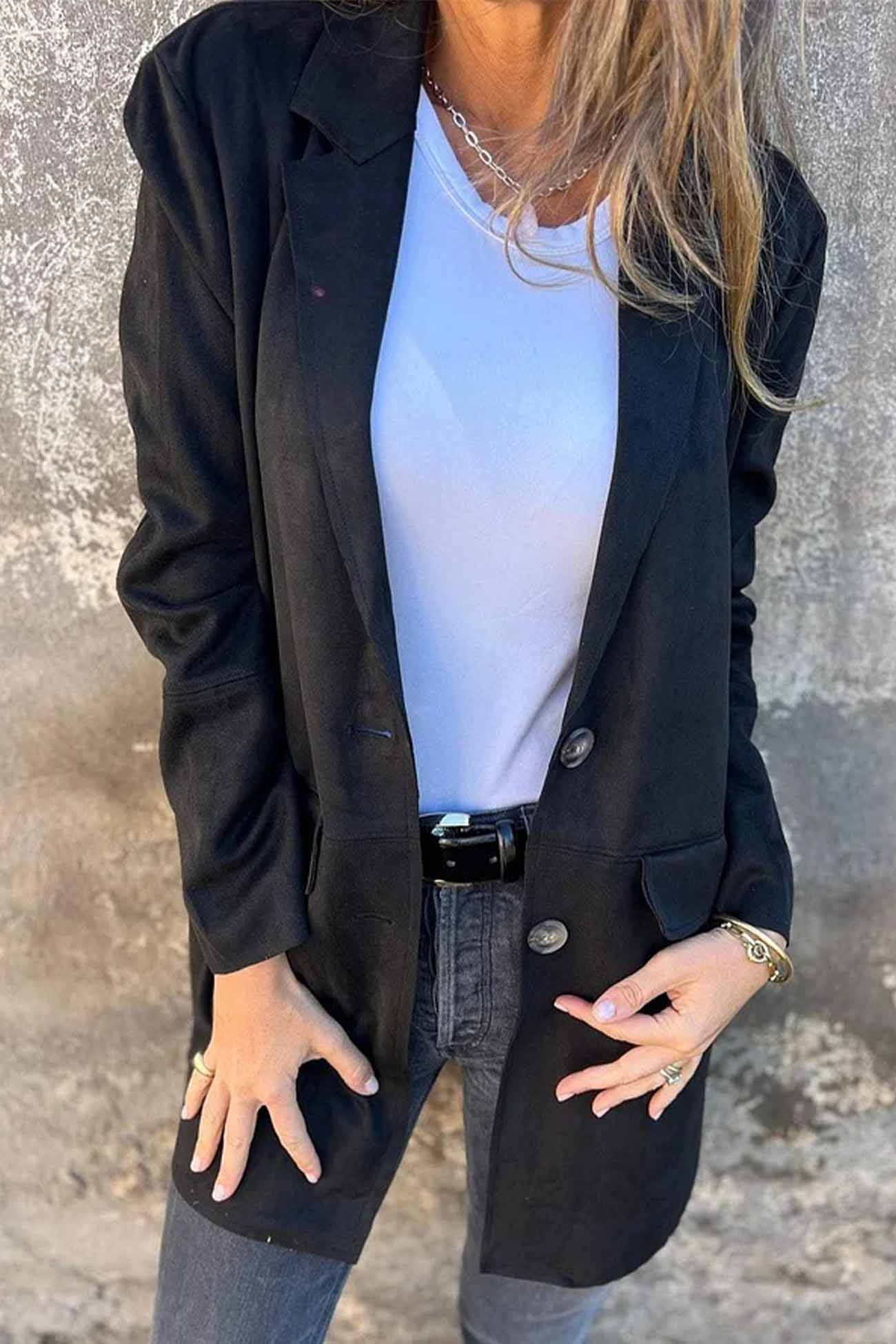 Longline Blazer - Button Front with Lapel Detail
