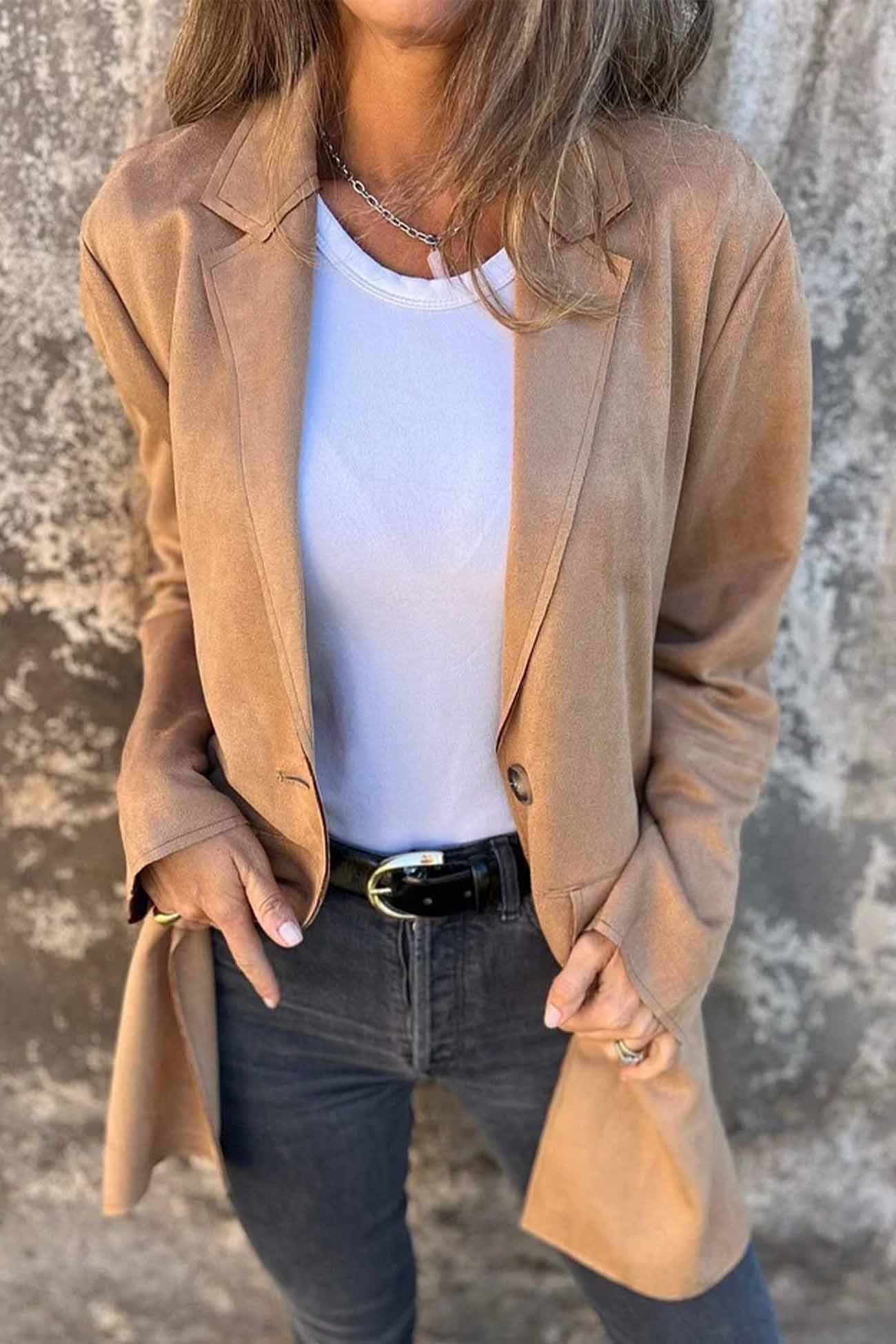 Longline Blazer - Button Front with Lapel Detail
