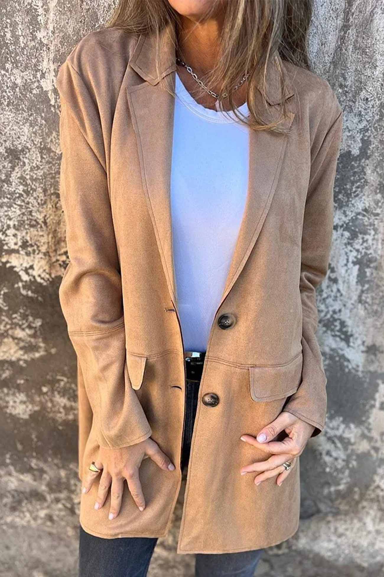 Longline Blazer - Button Front with Lapel Detail