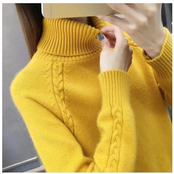 Turtleneck Knit Jumper - Slim Fit with Cable Detail