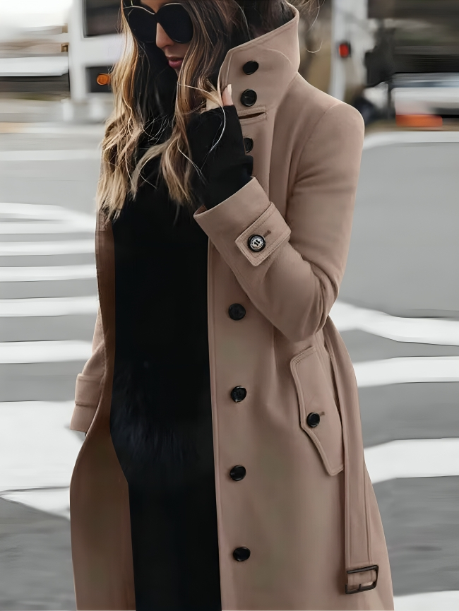 Trench Coat - High Neck Belted with Button Detail