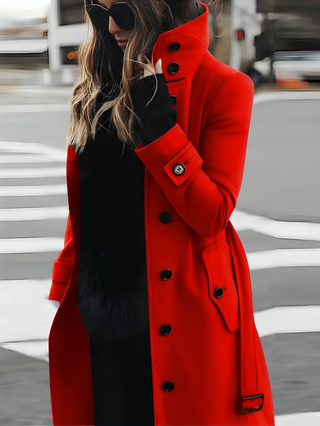 Trench Coat - High Neck Belted with Button Detail