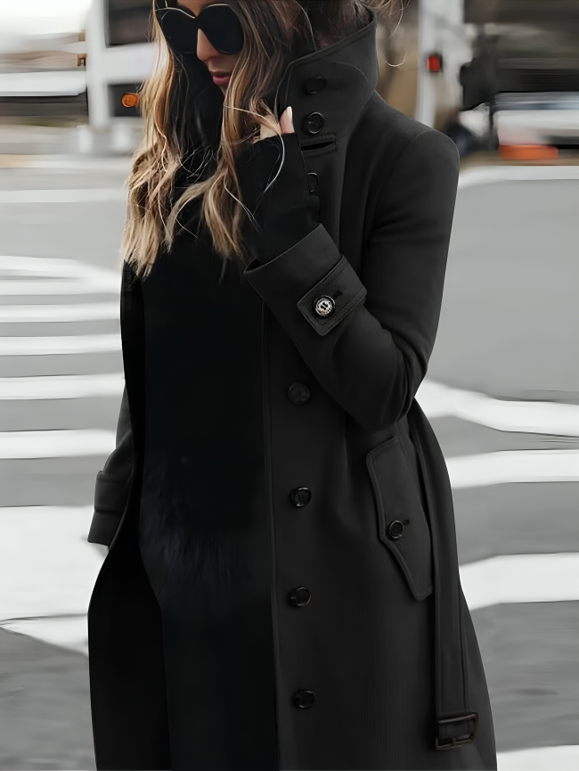Trench Coat - High Neck Belted with Button Detail