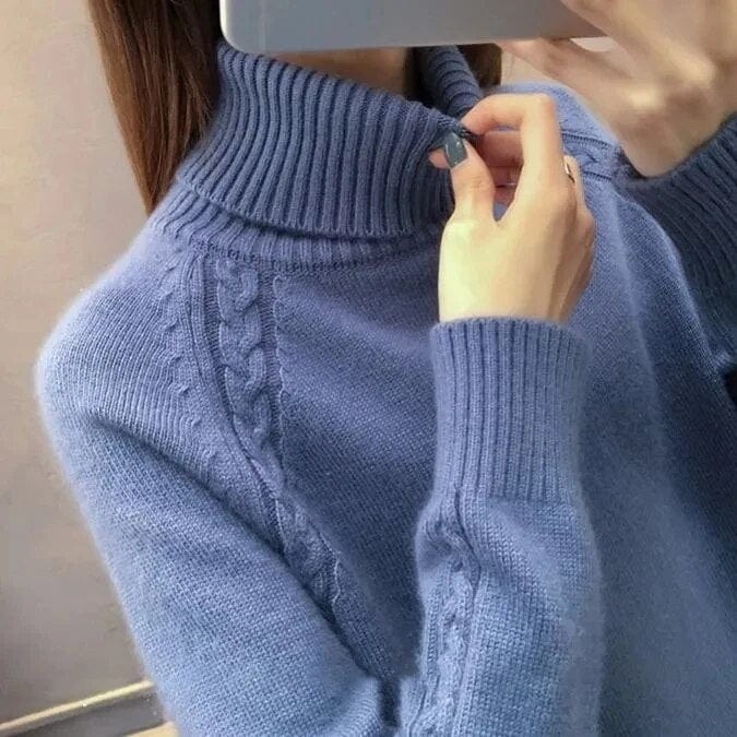 Turtleneck Knit Jumper - Slim Fit with Cable Detail