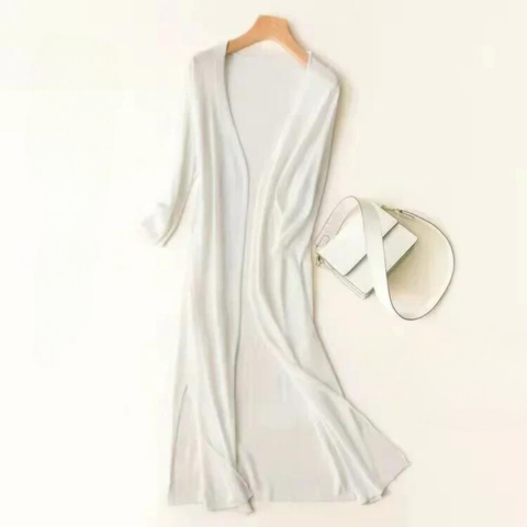 Long Knit Cardigan - Open Front Design