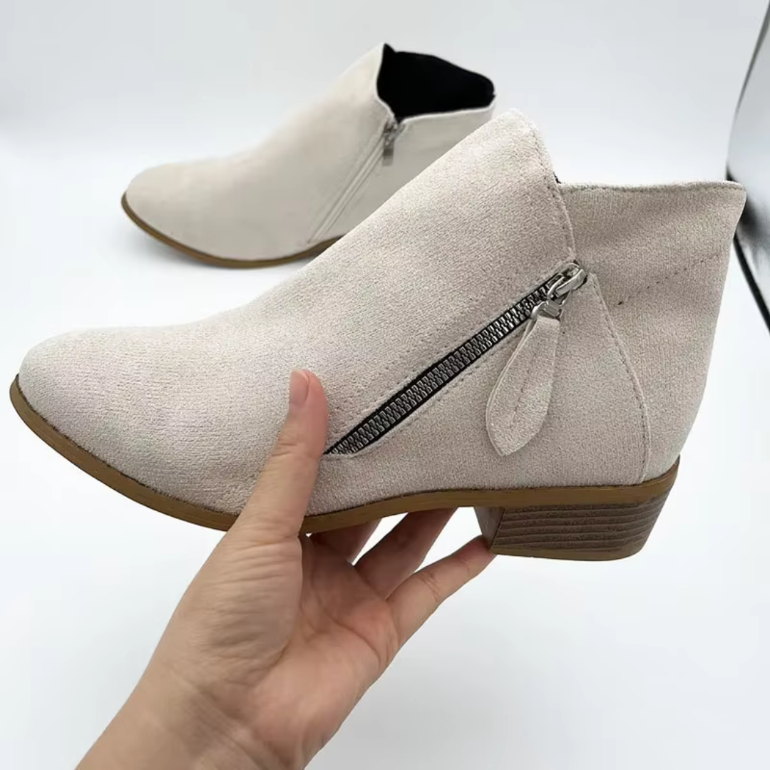 Block-Heel Ankle Boots | with Side Zipper