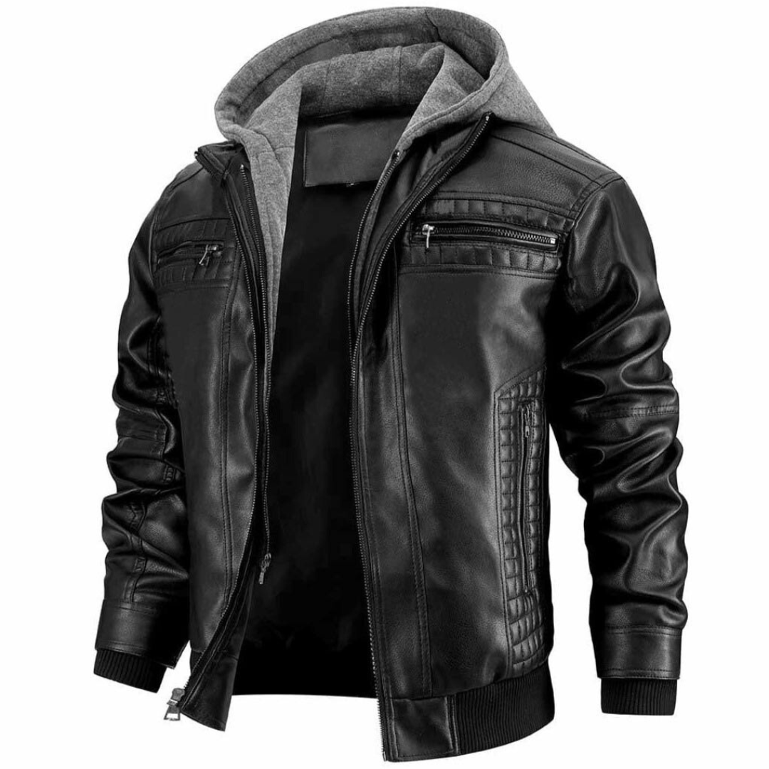 Biker Jacket - Hooded Style with Zip Detail