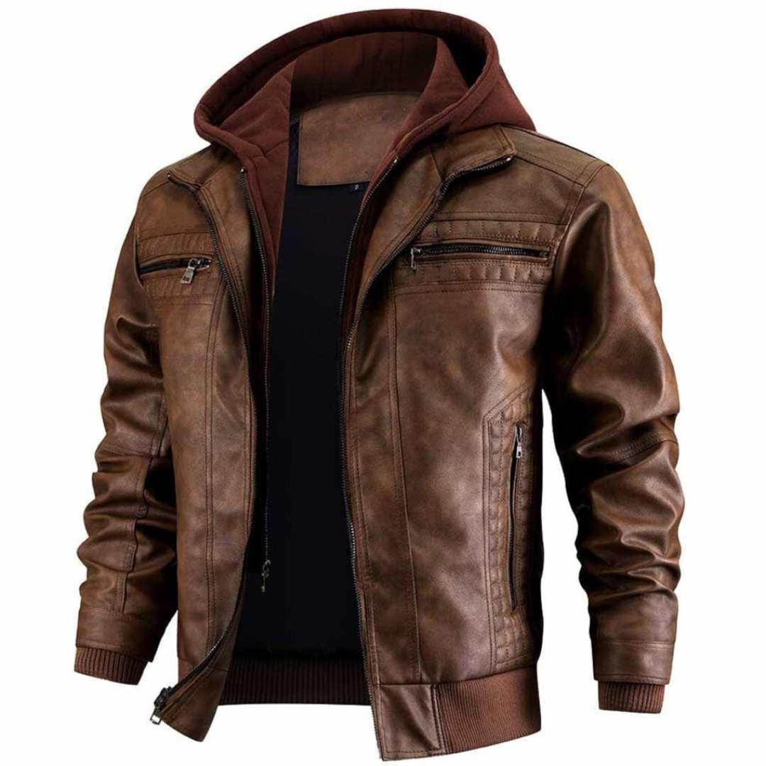 Biker Jacket - Hooded Style with Zip Detail