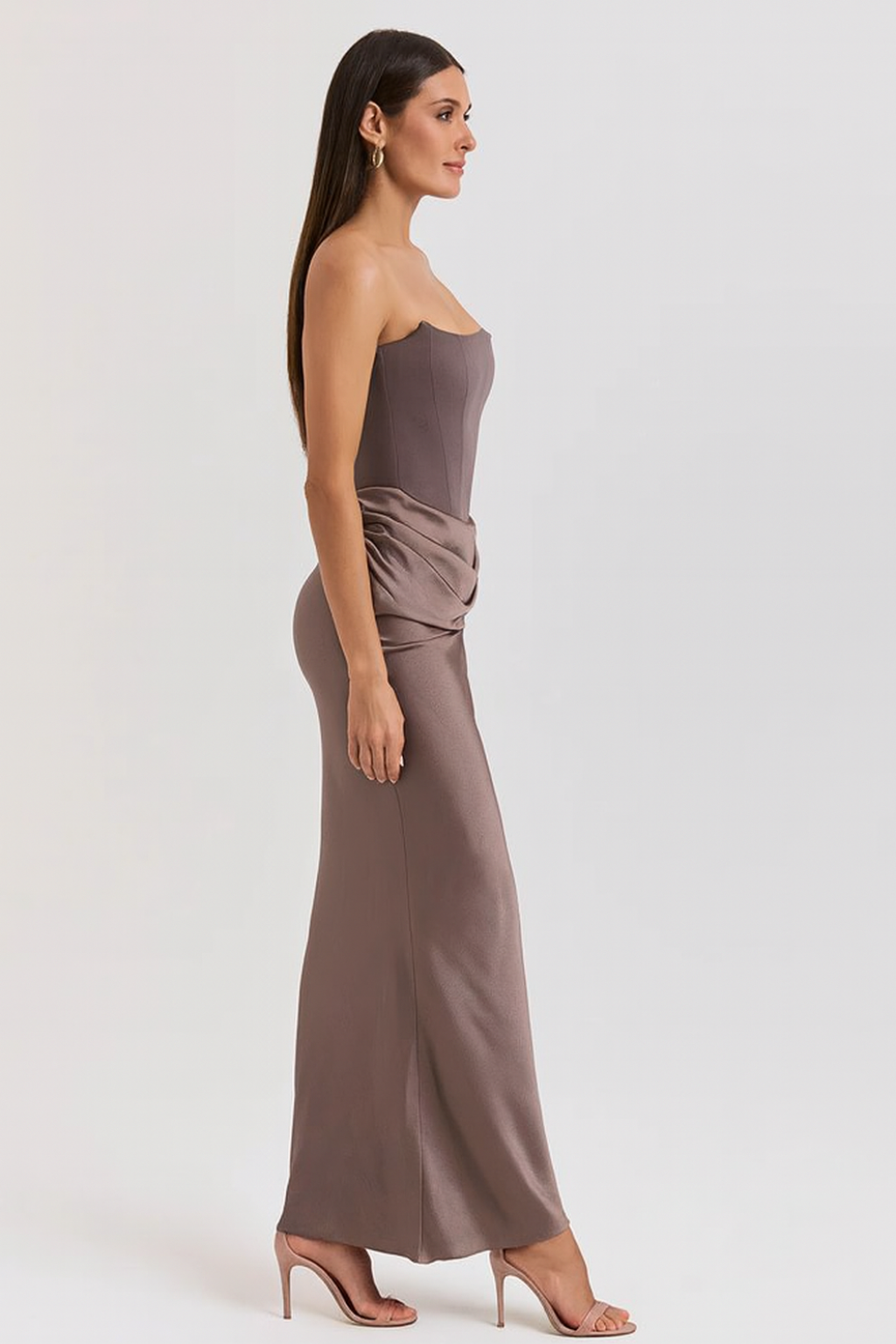 Women’s Strapless Maxi Dress | Ruched Waist Evening Gown