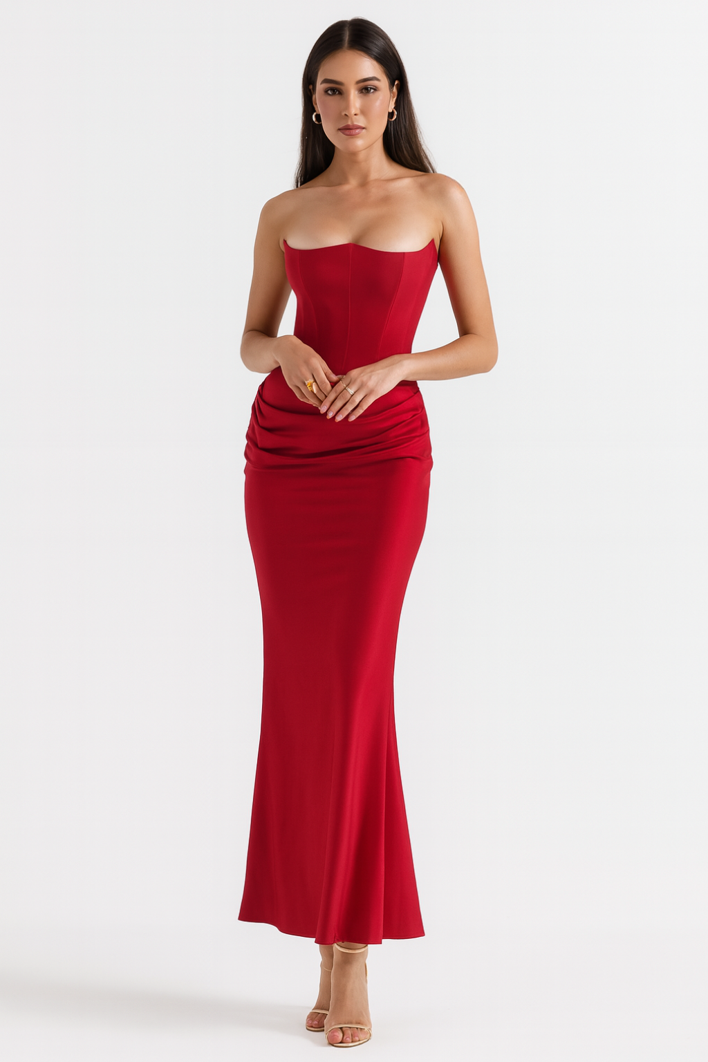 Women’s Strapless Maxi Dress | Ruched Waist Evening Gown